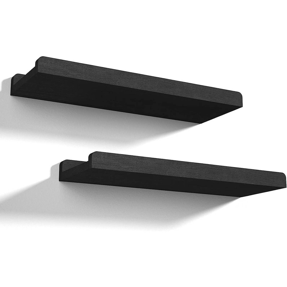 Love-KANKEI Floating Shelves Wall Mounted Set of 2, 17 Inch Rustic Wood - Black